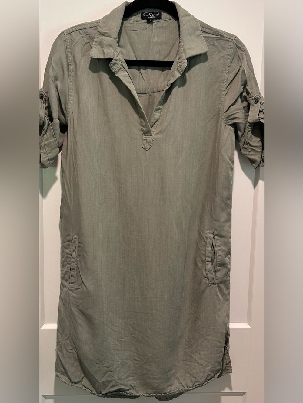 Velvet Heart Tencel Shirt Dress Olive Green Utility Tunic Dress Size S - Picture 3 of 9